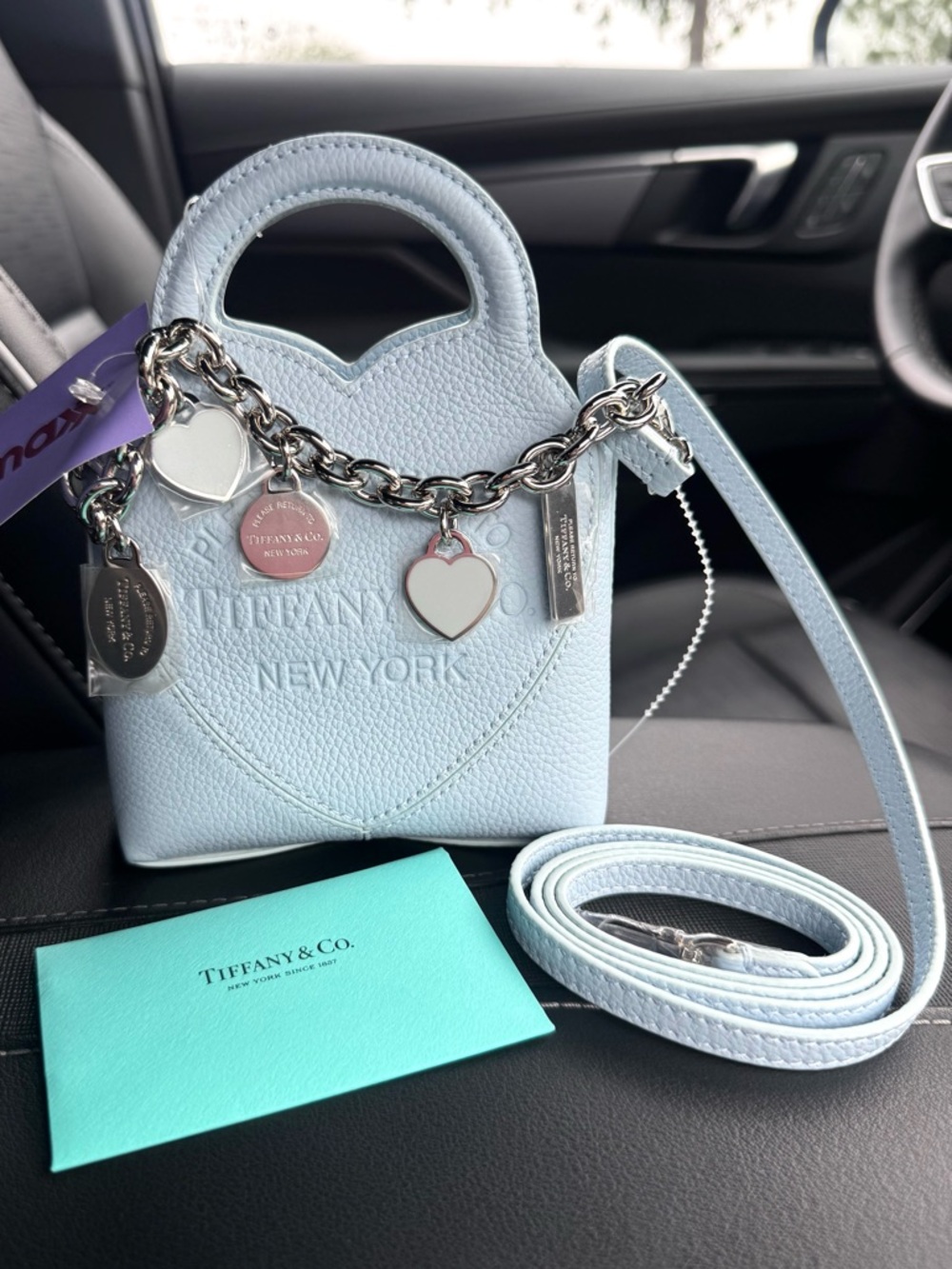 Tiffany & Co. Baby Blue Micro Heart Charm Chain Crossbody